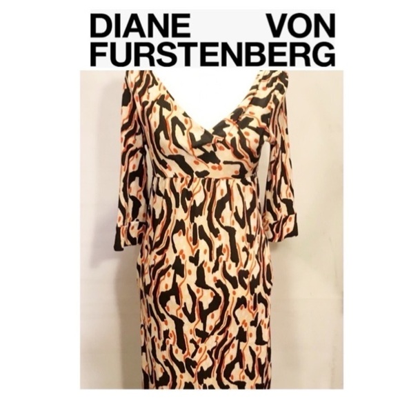 DVF 100% Silk Plunge Neck Empire Waist Dress - Picture 1 of 11